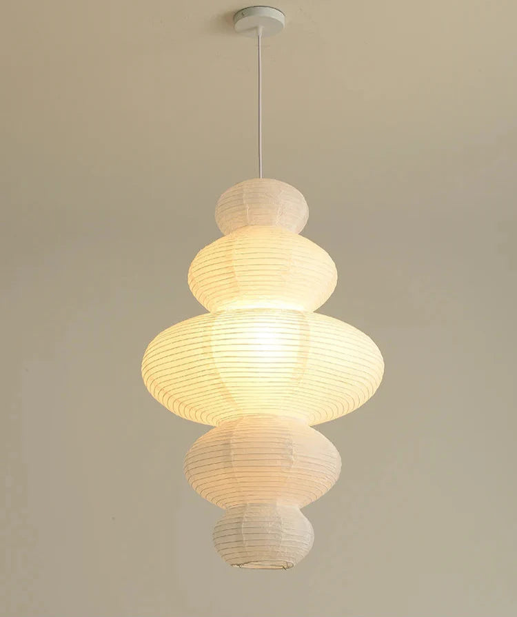 Japanese Rice Paper Pendant - Wabi-Sabi Ceiling Lamp with Adjustable Wire