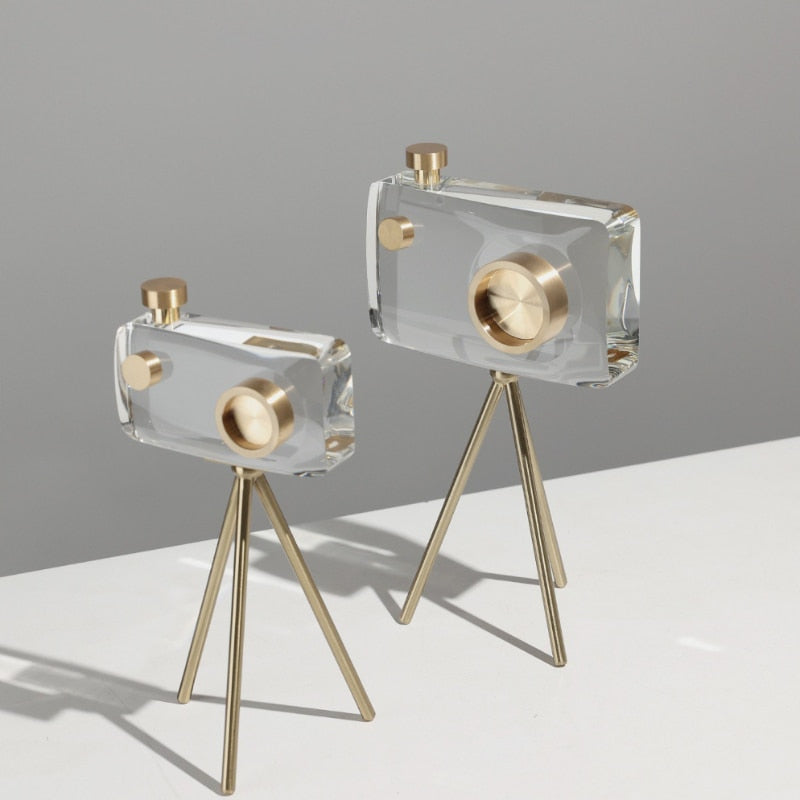 Gold Crystal Camera Sculpture – Handcrafted Tripod Decor