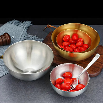 Stainless Steel Salad Bowl - Durable Double Layered Metal Bowl