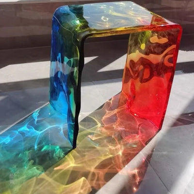 Acrylic Coffee Table - Artistic Rainbow Water Wave Decor