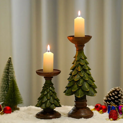 Christmas Tree Candle Holder - Dark Green Resin Holiday Decor