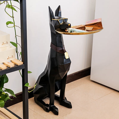 Dobermann Dog Statue - Large Resin Guard Sculpture with Front Door Key Holder