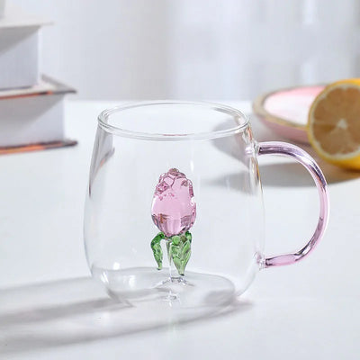 Borosilicate Glass Mug - 3D Animal Design, Color Handle