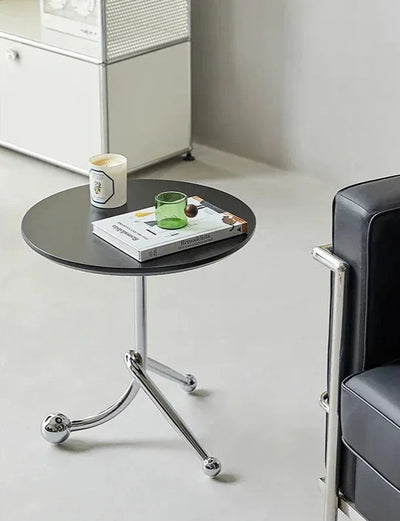 Vintage Round Side Table - Twisted Metal Frame, Stainless Steel Accent