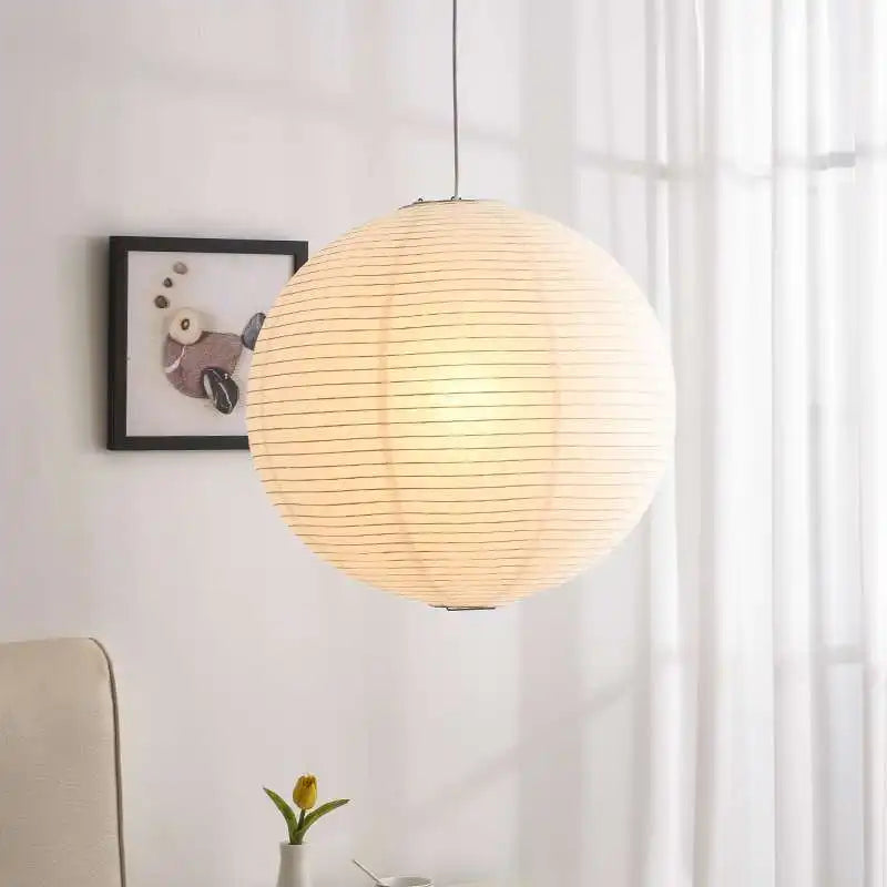 Rice Paper Pendant Lamp - Japanese Ceiling Light Fixture With Adjustable Wire