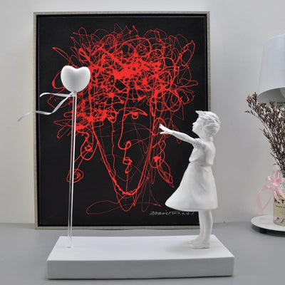 Flying Heart Balloon Sculpture – Handcrafted Graceful Girl Statue