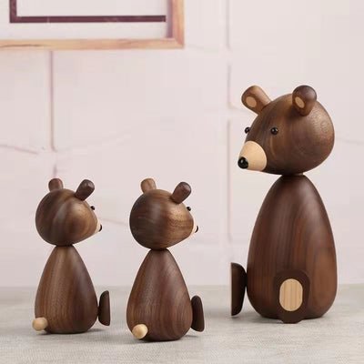 Wooden Bear Sculpture - Natural Wood Art for Home Decor
