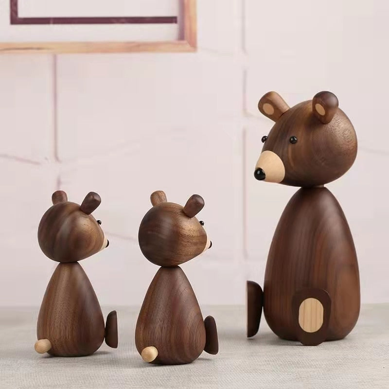 Wooden Bear Sculpture - Natural Wood Art for Home Decor
