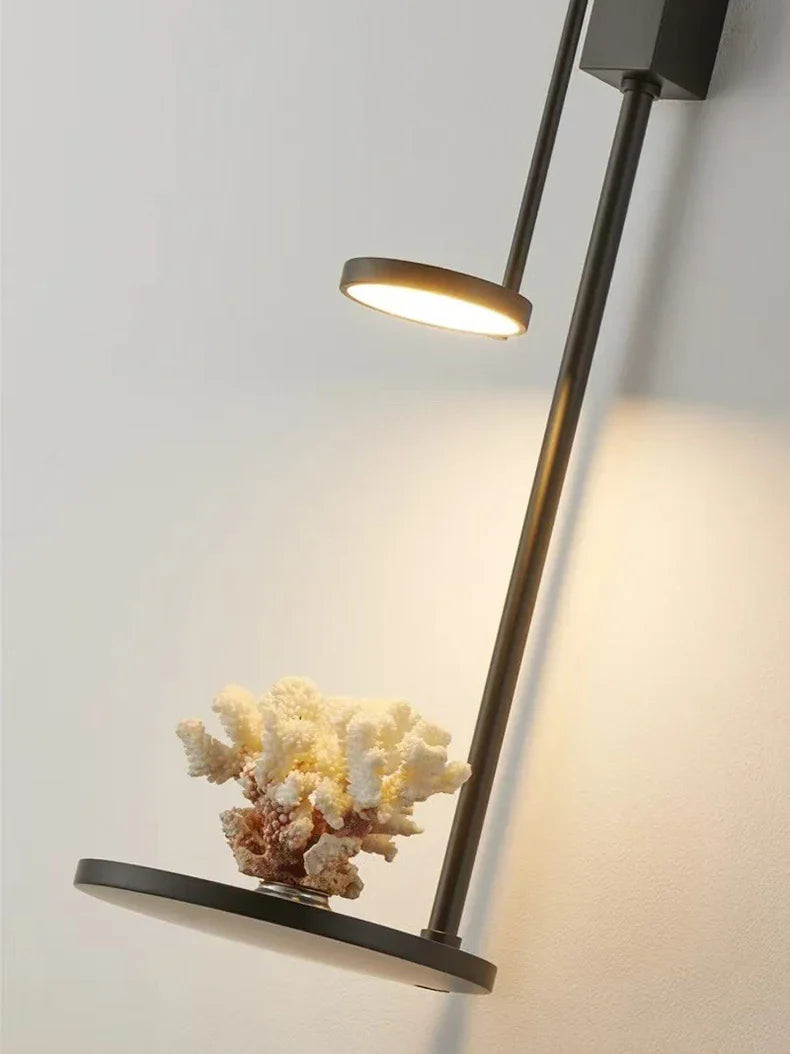 Black Metal Wall Lamp - Adjustable Spot Light With Shelf