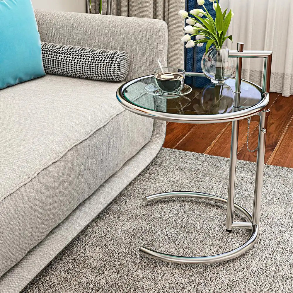 Adjustable Height Coffee Table – Stainless Steel Glass Top Side Table