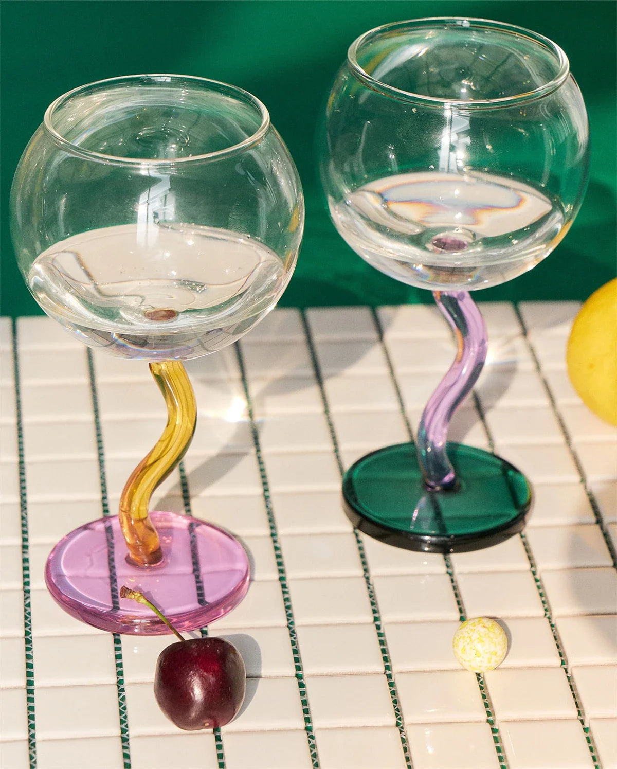 Twisted Wine Glass - Colored Borosilicate Bubble 300ml