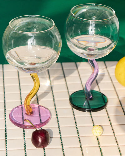 Twisted Wine Glass - Colored Borosilicate Bubble 300ml