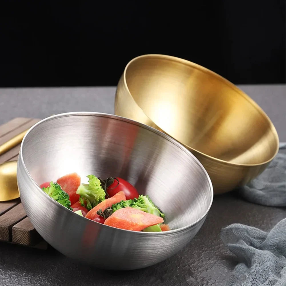 Stainless Steel Salad Bowl - Durable Double Layered Metal Bowl