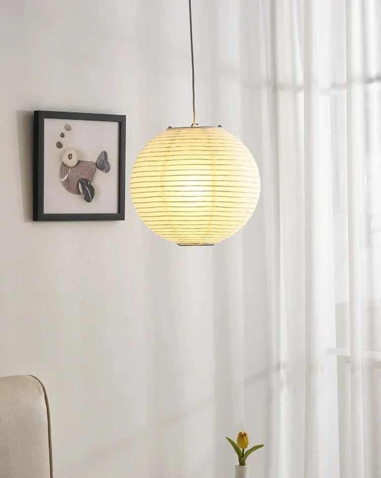 Rice Paper Pendant Lamp - Japanese Ceiling Light Fixture With Adjustable Wire