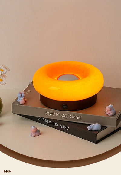 Donut Touch Table Lamp - Solid Wood Base, Dimmable Ambient Light