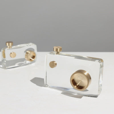 Gold Crystal Camera Sculpture – Handcrafted Tripod Decor