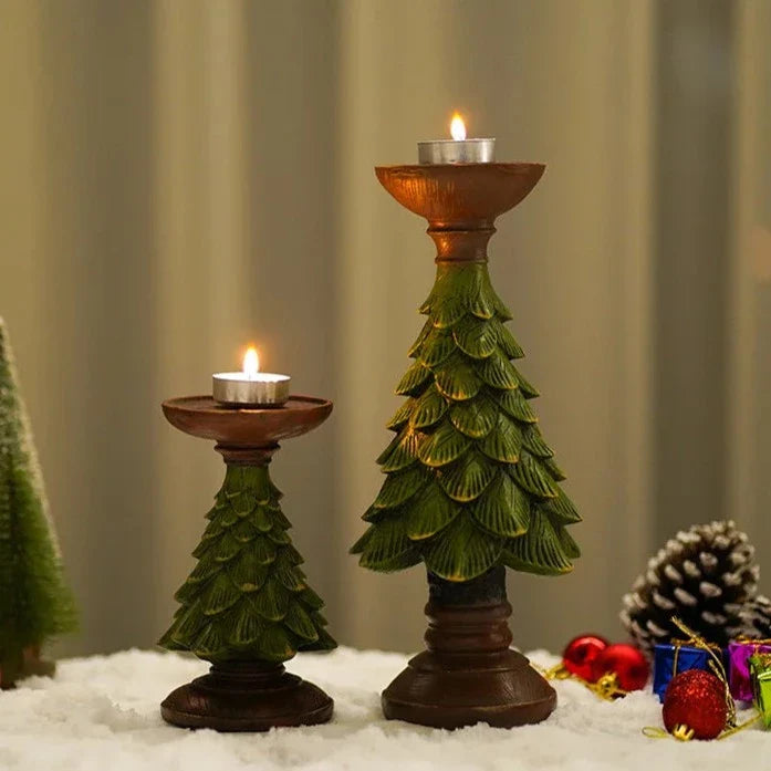 Christmas Tree Candle Holder - Dark Green Resin Holiday Decor
