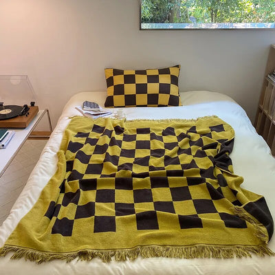 Plaid Throw Blanket – Retro Cotton 55x55 Inch Cozy Throw