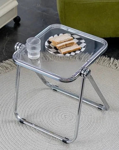 Foldable Acrylic Side Table – Transparent Compact Coffee Table