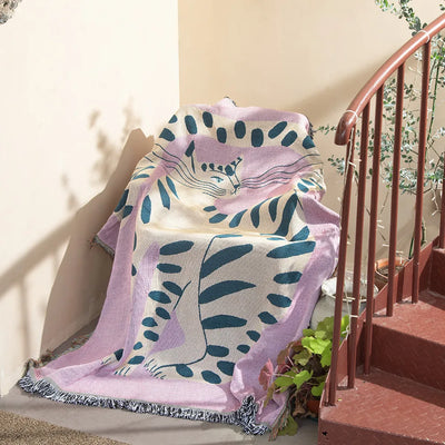 Pink Cat Throw Blanket - Soft Cotton Cozy 51x63