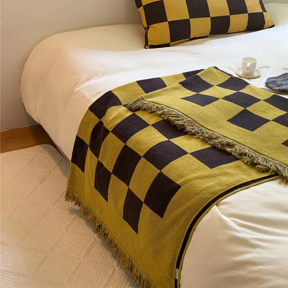 Plaid Throw Blanket – Retro Cotton 55x55 Inch Cozy Throw