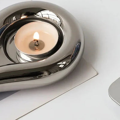 Silver Plated Candle Holder | Modern Ceramic Geometric Stand
