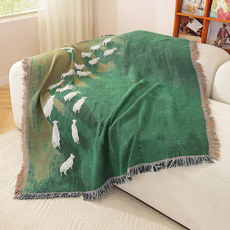 Sheep Throw Blanket - Lightweight Polyester Cotton Blend