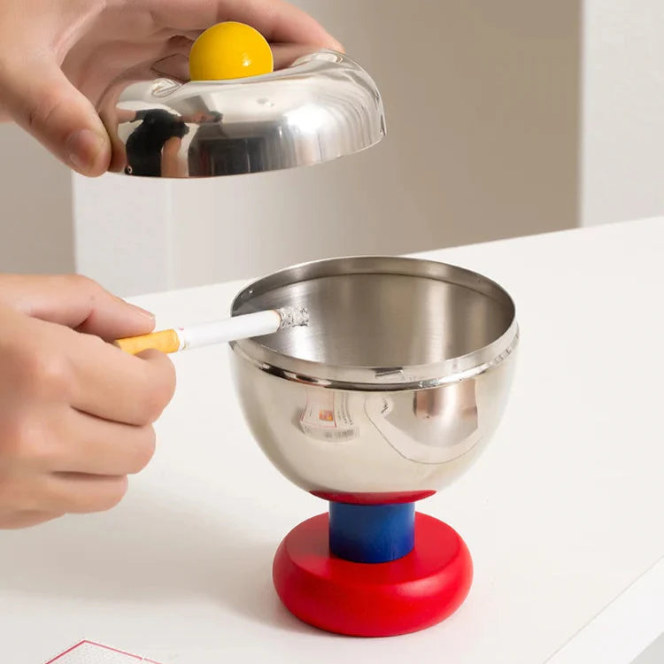 Stainless Steel Ashtray - Retro Ball Design, Small & Durable