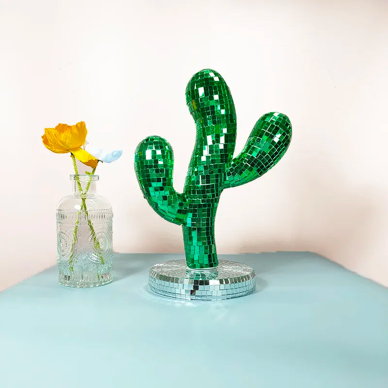 Disco Ball Cactus Ornament - Glass & Steel Decor