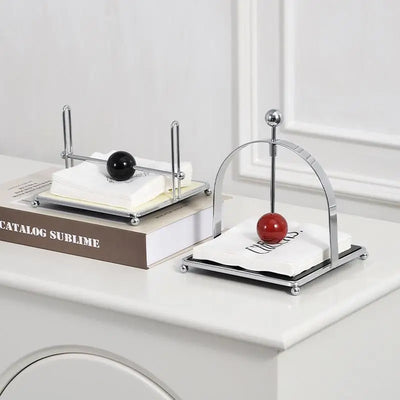 Wooden Ball Napkin Holder - Stainless Steel Metal Holder