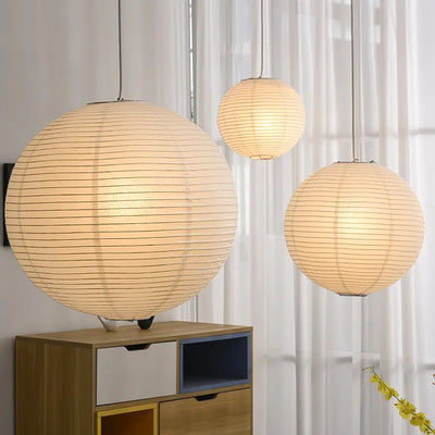 Rice Paper Pendant Lamp - Japanese Ceiling Light Fixture With Adjustable Wire