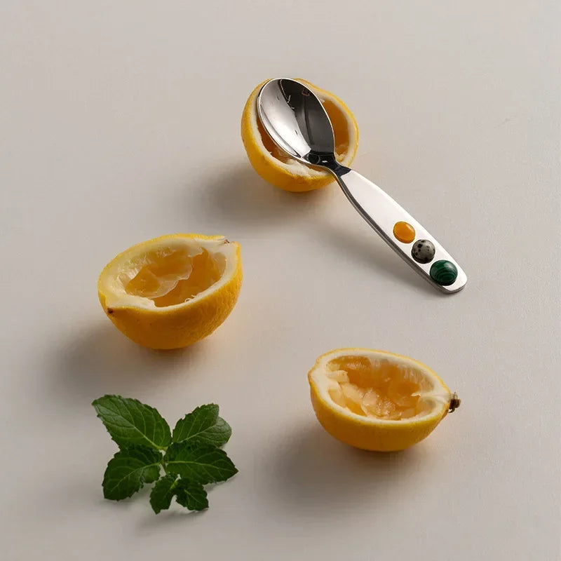 Dessert Fork And Spoon - Jelly Bean Design 5 Inch Stainless Steel Utensils