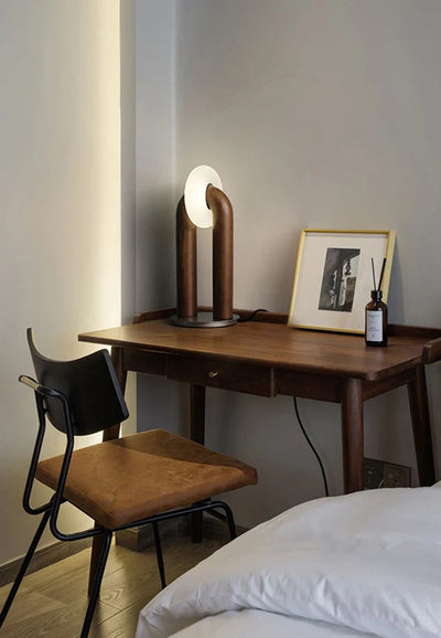 Vintage Wood Table Lamp - Solid Ash Wood Base, Dimmable Lighting