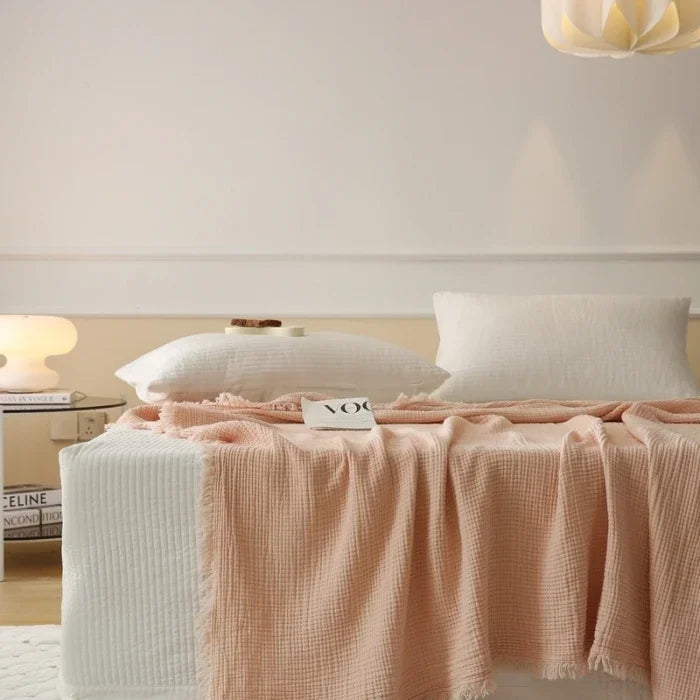 4-Layer Cotton Throw - Breathable Stylish Couch Blanket