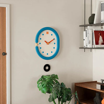 Pendulum Wall Clock - Japanese Minimalist Oval Blue Design