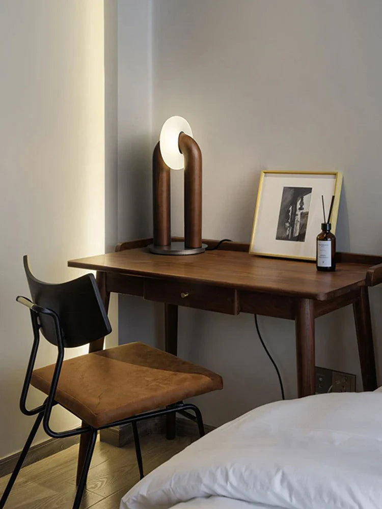 Vintage Wood Table Lamp - Solid Ash Wood Base, Dimmable Lighting