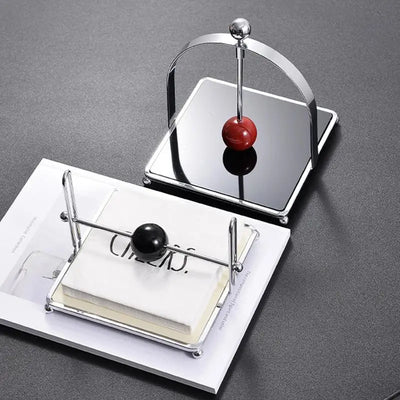 Wooden Ball Napkin Holder - Stainless Steel Metal Holder