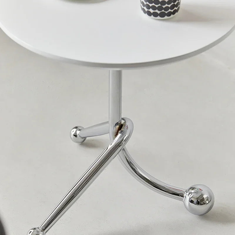 Vintage Round Side Table - Twisted Metal Frame, Stainless Steel Accent