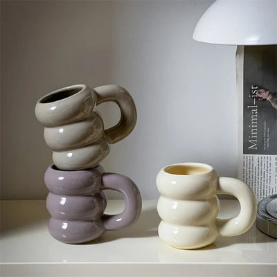 Embossed Donut Mug - 14oz Ceramic Coffee Cup