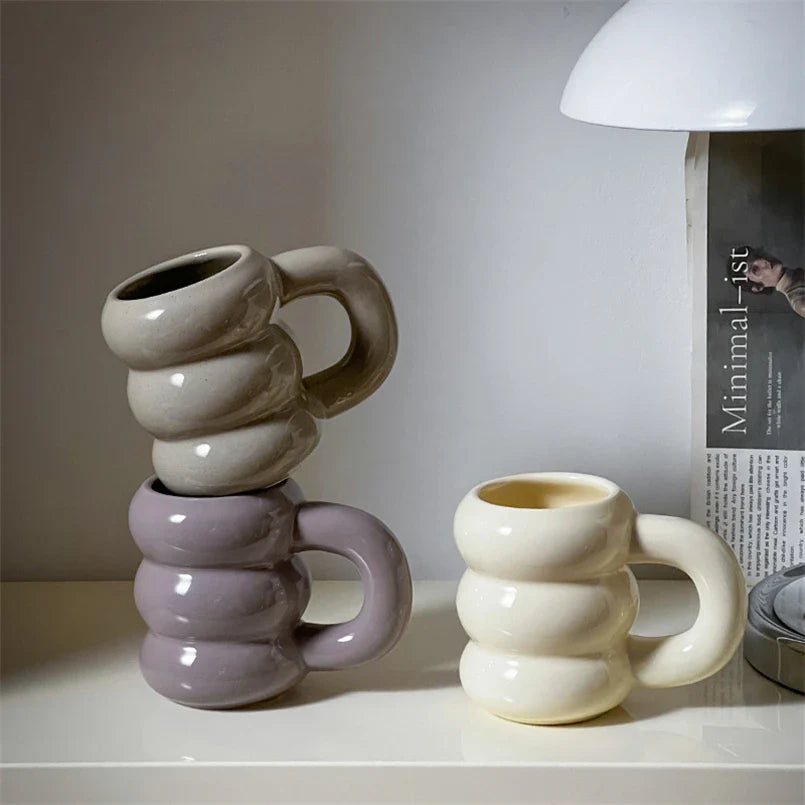 Embossed Donut Mug - 14oz Ceramic Coffee Cup