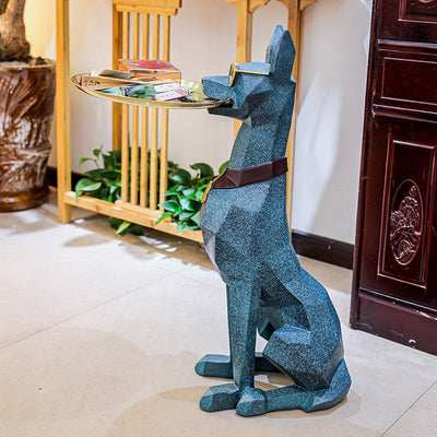 Dobermann Dog Statue - Large Resin Guard Sculpture with Front Door Key Holder