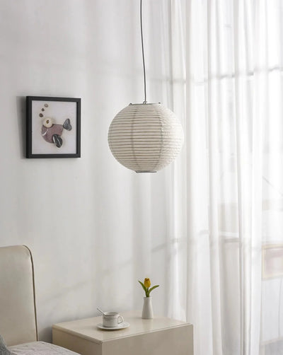 Rice Paper Pendant Lamp - Japanese Ceiling Light Fixture With Adjustable Wire