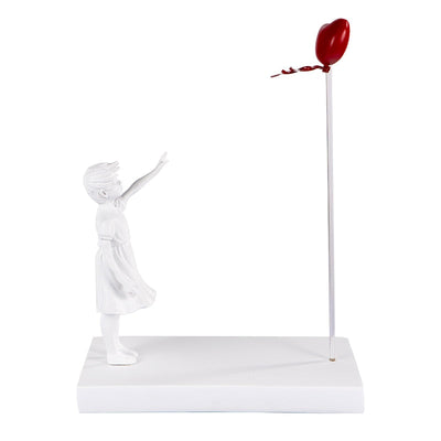 Flying Heart Balloon Sculpture – Handcrafted Graceful Girl Statue