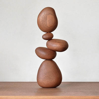Magnetic Balance Stone Solid Wood Sculpture - Modern Home Decor