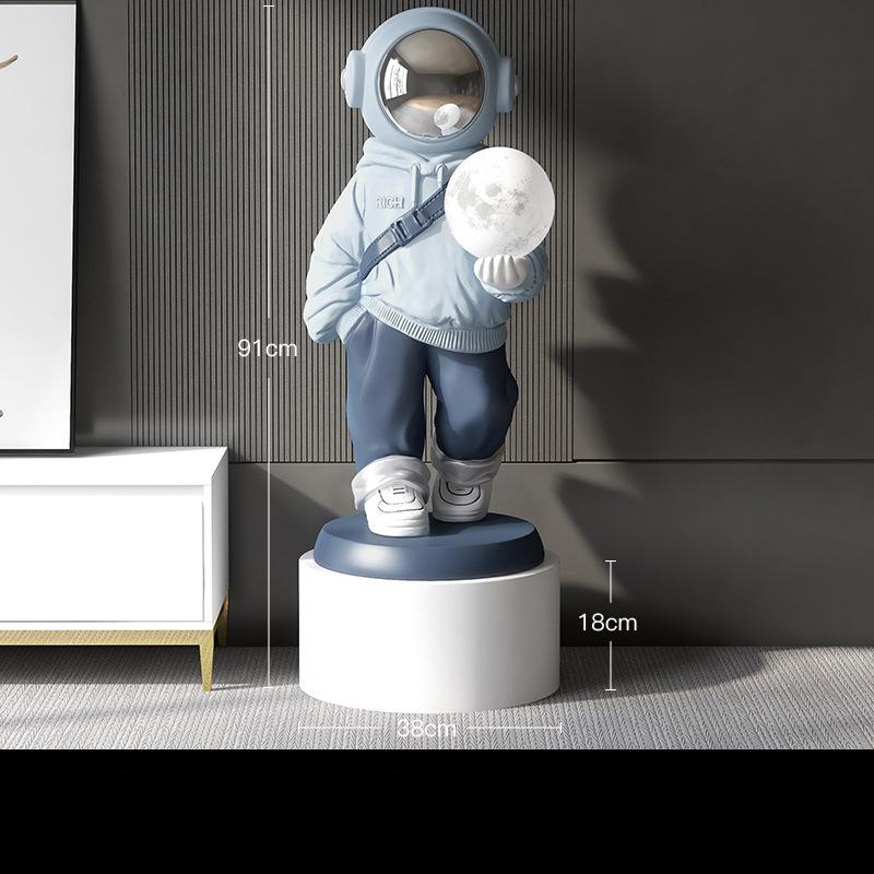 Astronaut Floor Statue Ceramic Sculpture With Moon Lamp