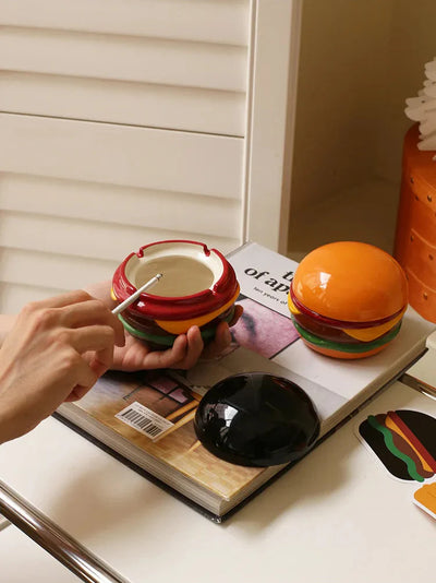 Burger Ceramic Ashtray - Durable, Quirky Design