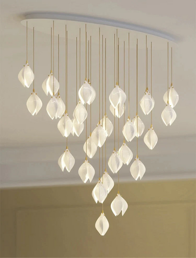 White Magnolia Chandelier | Elegant Ceramic Jade Fixture