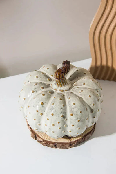 Porcelain Pumpkin Sculpture | Textured Ceramic Art 7x6"