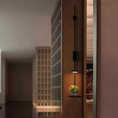 Black Metal Wall Lamp - Adjustable Spot Light With Shelf