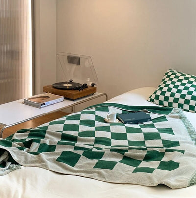Plaid Throw Blanket – Retro Cotton 55x55 Inch Cozy Throw